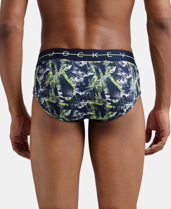 Super Combed Cotton Elastane Printed Brief with Ultrasoft Waistband - Navy-3