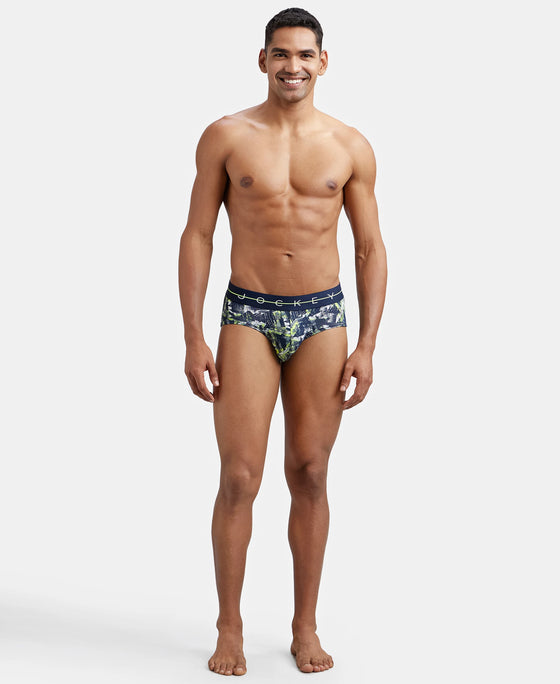 Super Combed Cotton Elastane Printed Brief with Ultrasoft Waistband - Navy-4