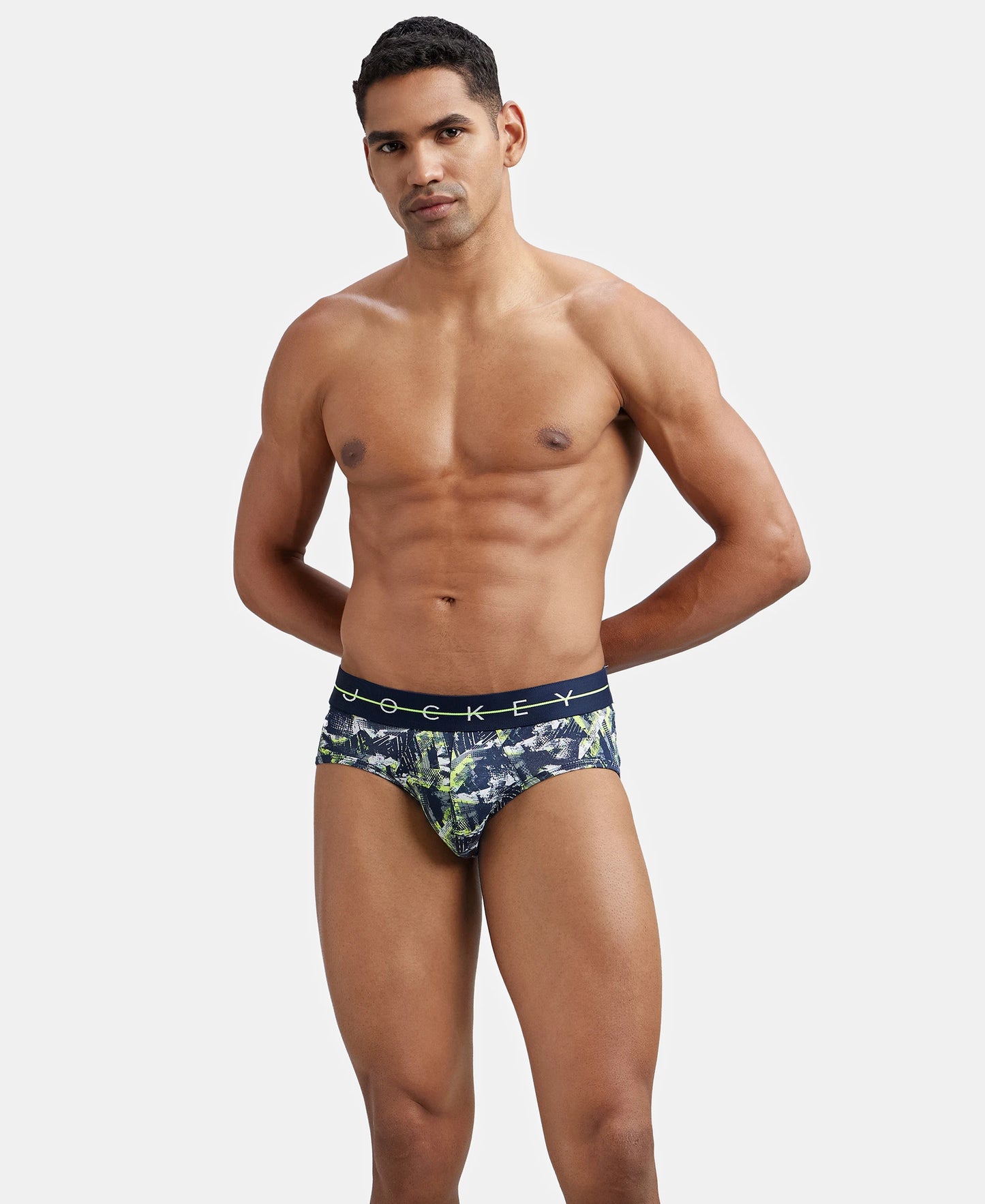 Super Combed Cotton Elastane Printed Brief with Ultrasoft Waistband - Navy-5
