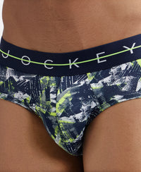 Super Combed Cotton Elastane Printed Brief with Ultrasoft Waistband - Navy-7