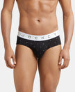Super Combed Cotton Elastane Printed Brief with Ultrasoft Waistband - White with Black Des07-1