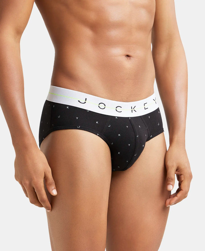 Super Combed Cotton Elastane Printed Brief with Ultrasoft Waistband - White with Black Des07-2