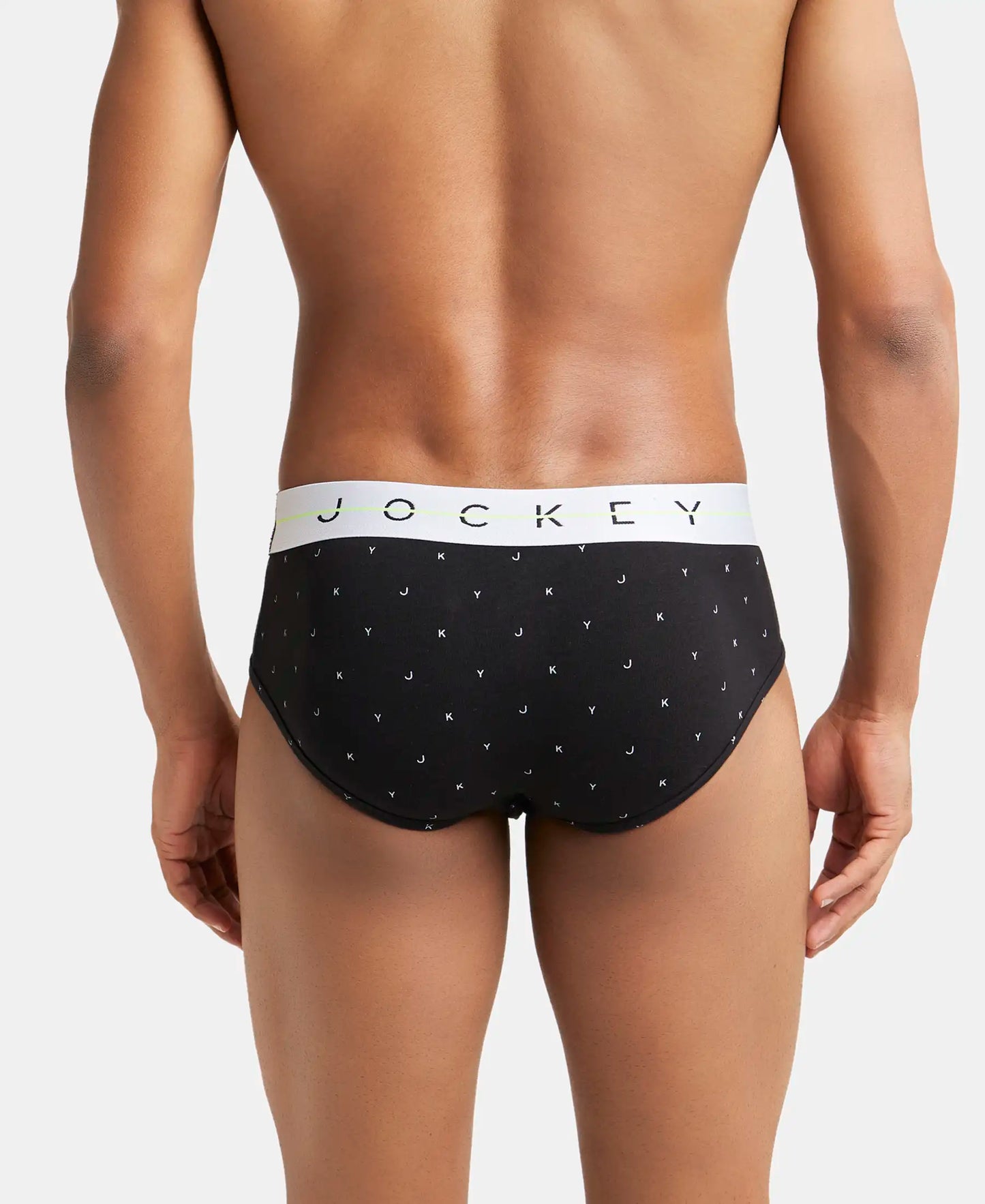 Super Combed Cotton Elastane Printed Brief with Ultrasoft Waistband - White with Black Des07-3