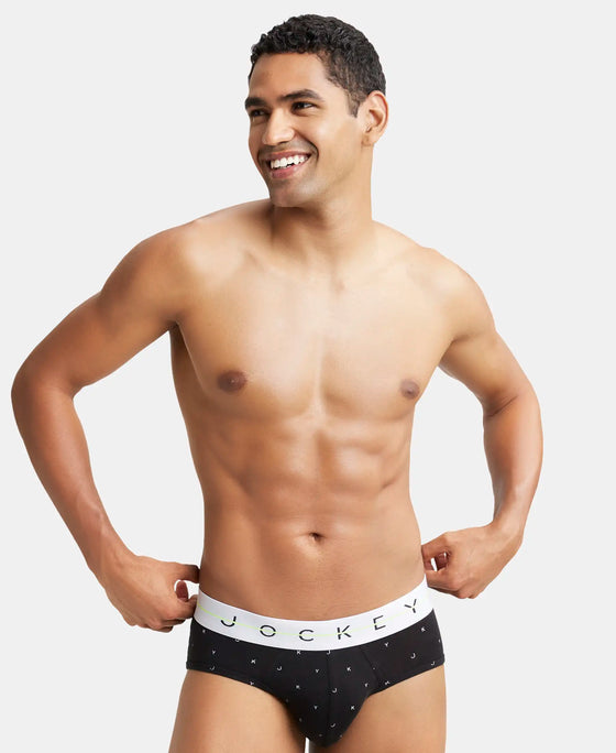 Super Combed Cotton Elastane Printed Brief with Ultrasoft Waistband - White with Black Des07-5
