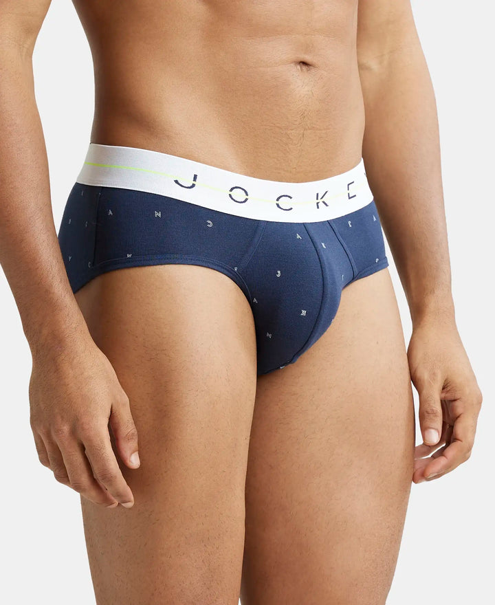 Super Combed Cotton Elastane Printed Brief with Ultrasoft Waistband - Navy-2