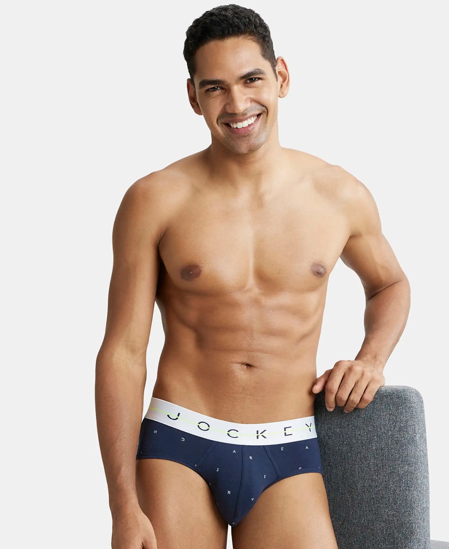 Super Combed Cotton Elastane Printed Brief with Ultrasoft Waistband - Navy-5