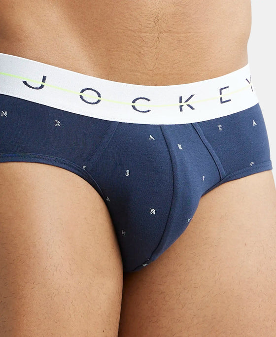 Super Combed Cotton Elastane Printed Brief with Ultrasoft Waistband - Navy-6