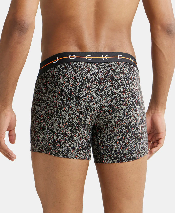 Super Combed Cotton Elastane Printed Trunk with Ultrasoft Waistband - Black-3