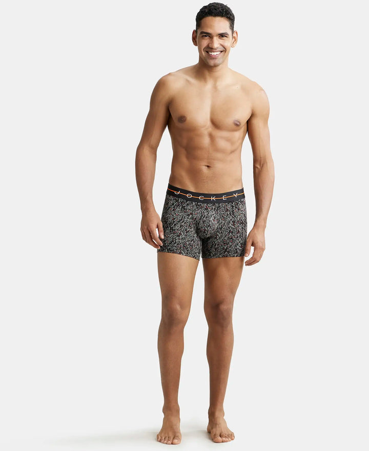 Super Combed Cotton Elastane Printed Trunk with Ultrasoft Waistband - Black-4
