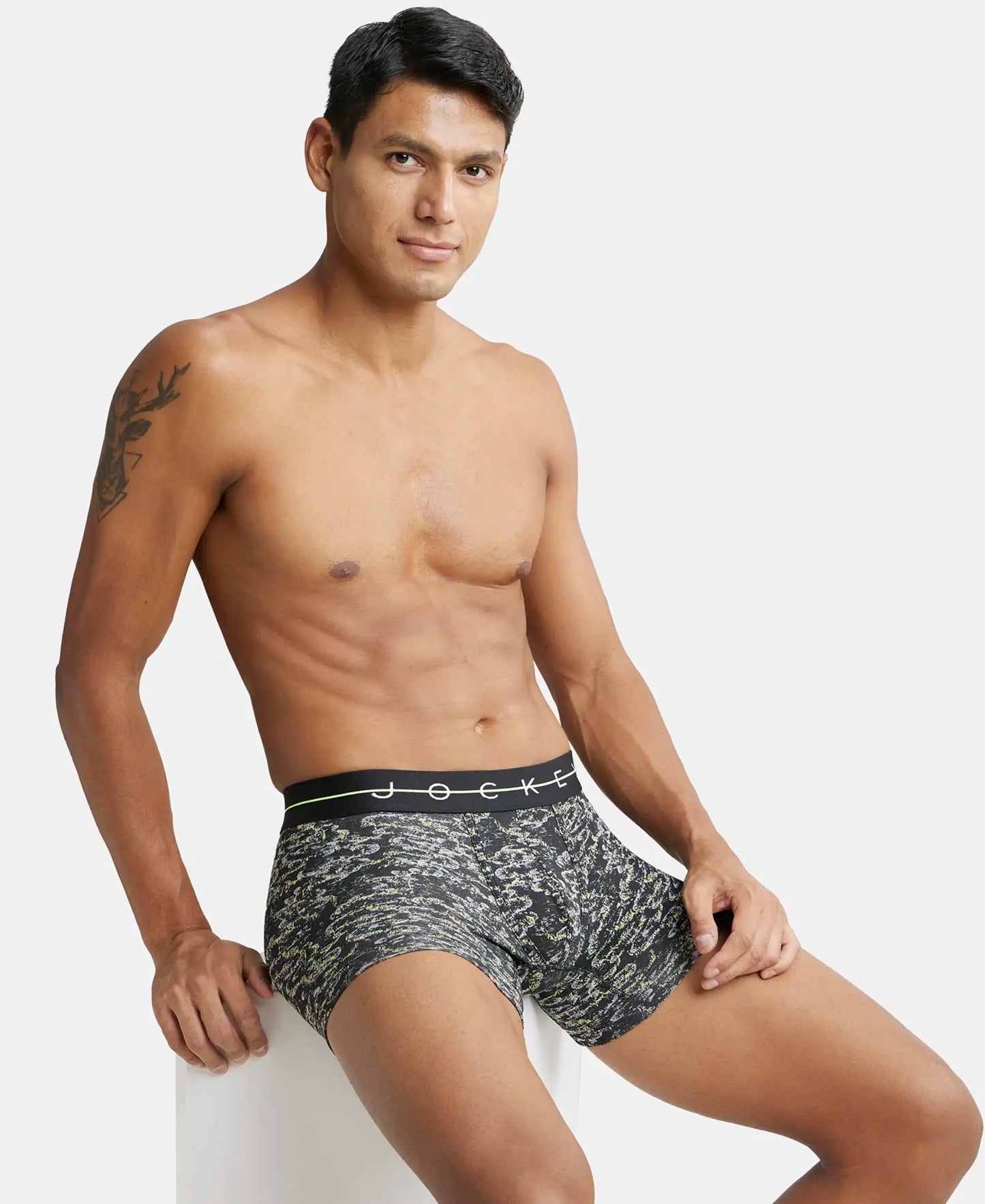 Super Combed Cotton Elastane Printed Trunk with Ultrasoft Waistband - White-5