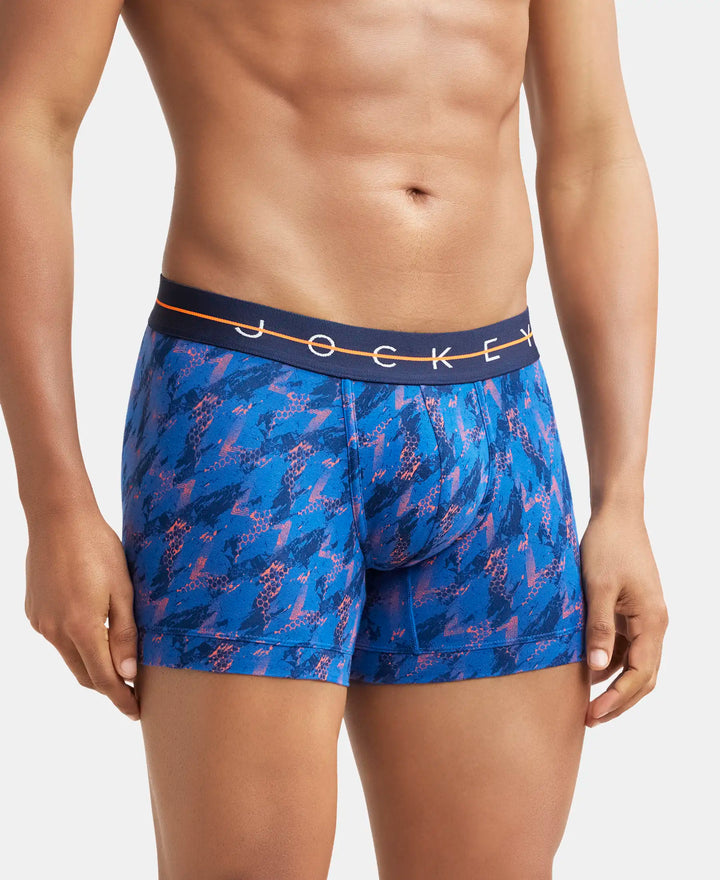Super Combed Cotton Elastane Printed Trunk with Ultrasoft Waistband - Navy-2