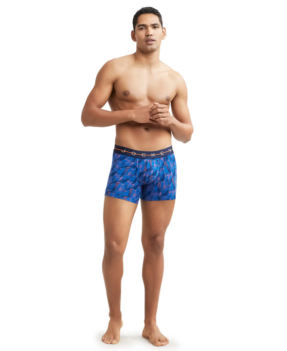 Super Combed Cotton Elastane Printed Trunk with Ultrasoft Waistband - Navy-4
