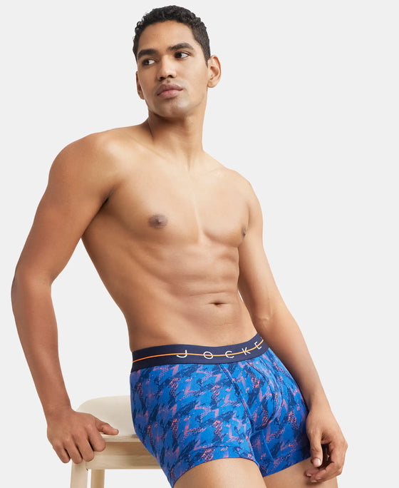 Super Combed Cotton Elastane Printed Trunk with Ultrasoft Waistband - Navy-5