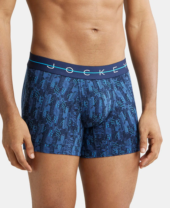 Super Combed Cotton Elastane Printed Trunk with Ultrasoft Waistband - Navy-2