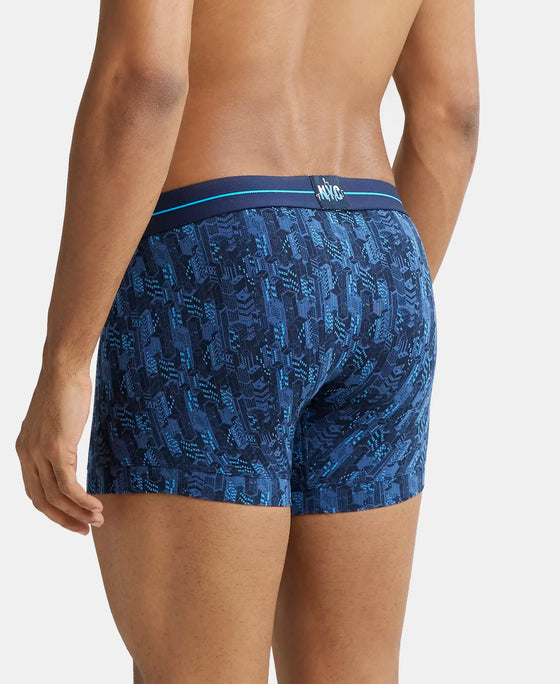 Super Combed Cotton Elastane Printed Trunk with Ultrasoft Waistband - Navy-3