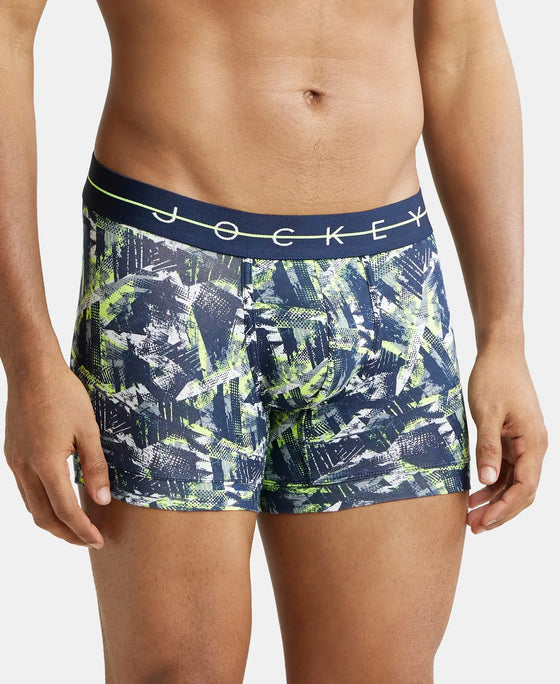 Super Combed Cotton Elastane Printed Trunk with Ultrasoft Waistband - Navy-2