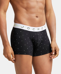 Super Combed Cotton Elastane Printed Trunk with Ultrasoft Waistband - White with Black Des07-2