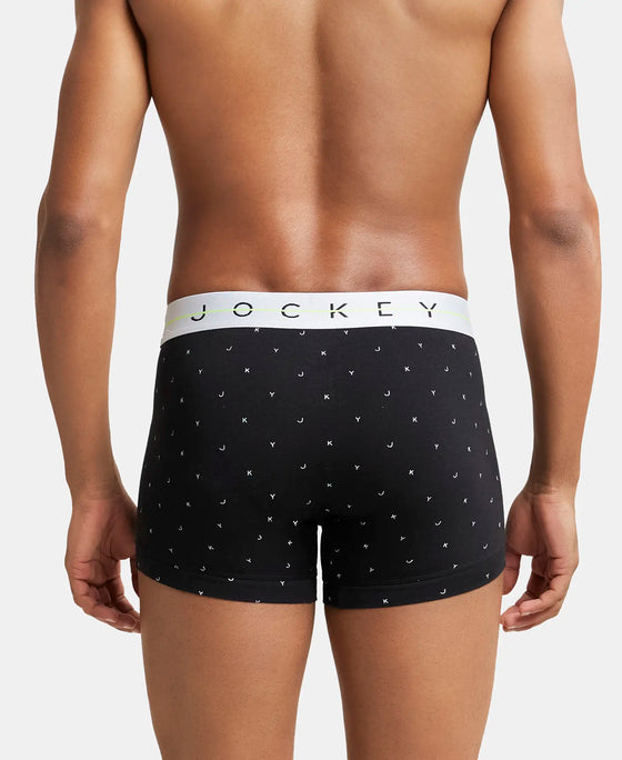 Super Combed Cotton Elastane Printed Trunk with Ultrasoft Waistband - White with Black Des07-3