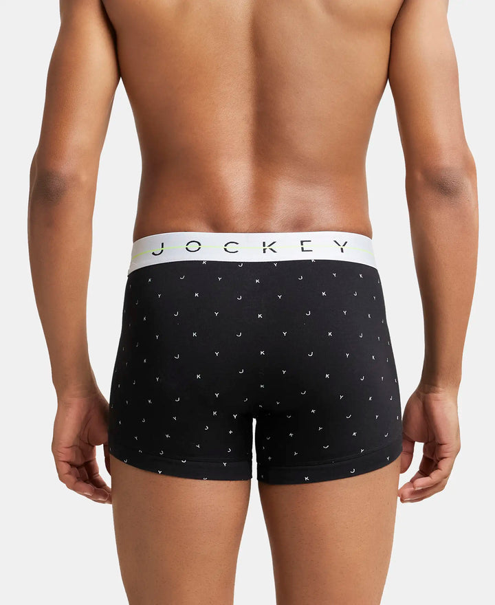 Super Combed Cotton Elastane Printed Trunk with Ultrasoft Waistband - White with Black Des07-3