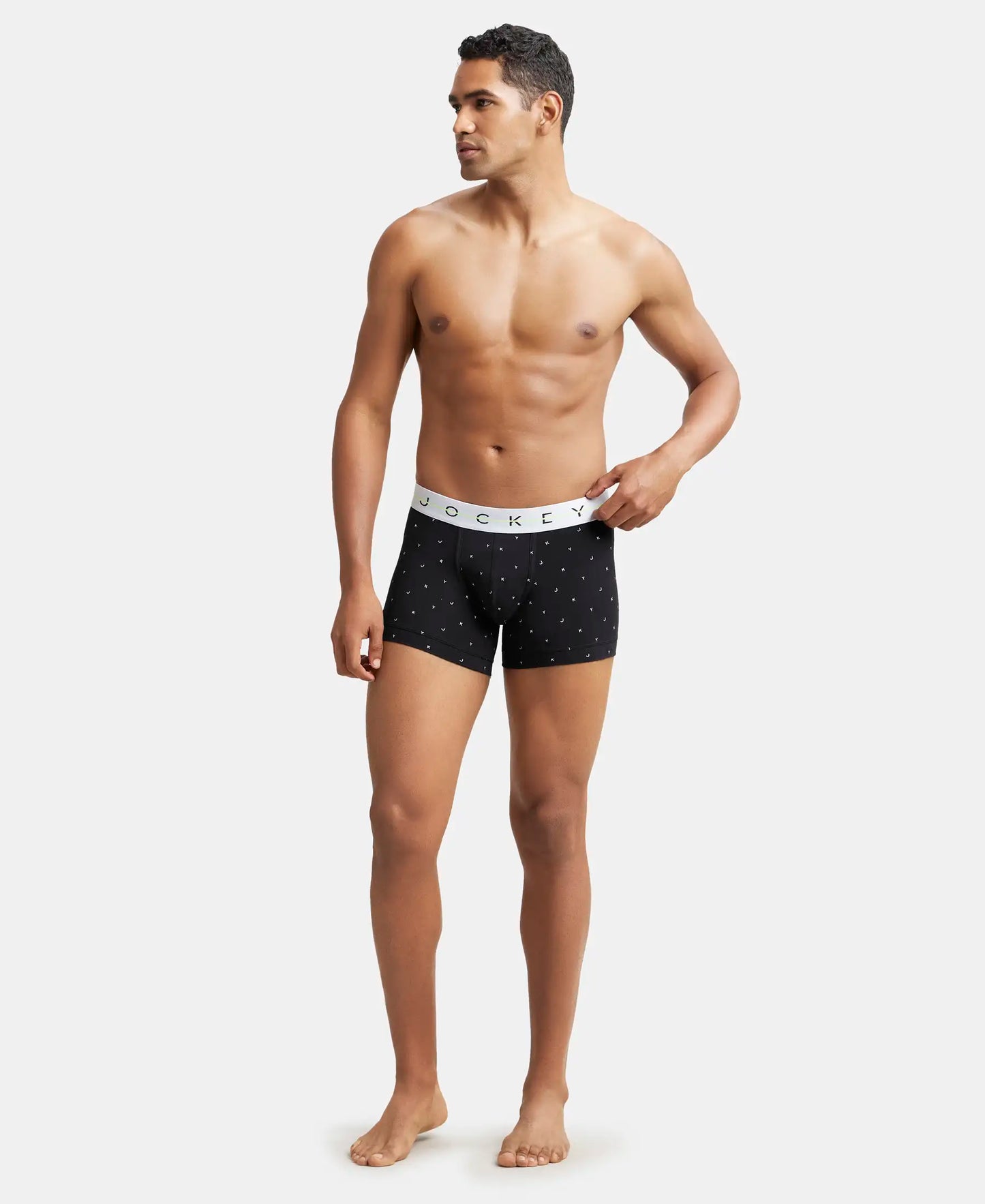 Super Combed Cotton Elastane Printed Trunk with Ultrasoft Waistband - White with Black Des07-4