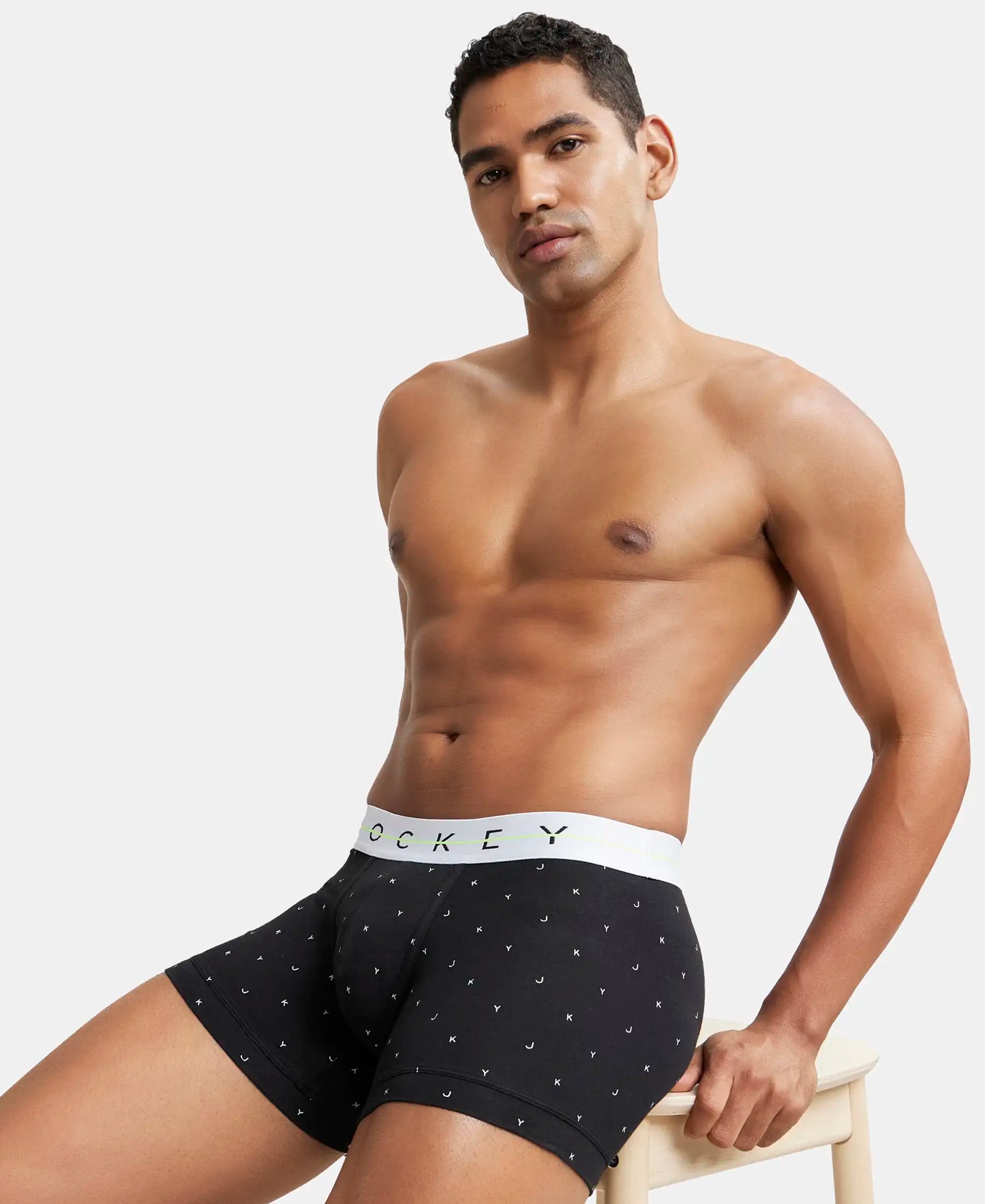 Super Combed Cotton Elastane Printed Trunk with Ultrasoft Waistband - White with Black Des07-5