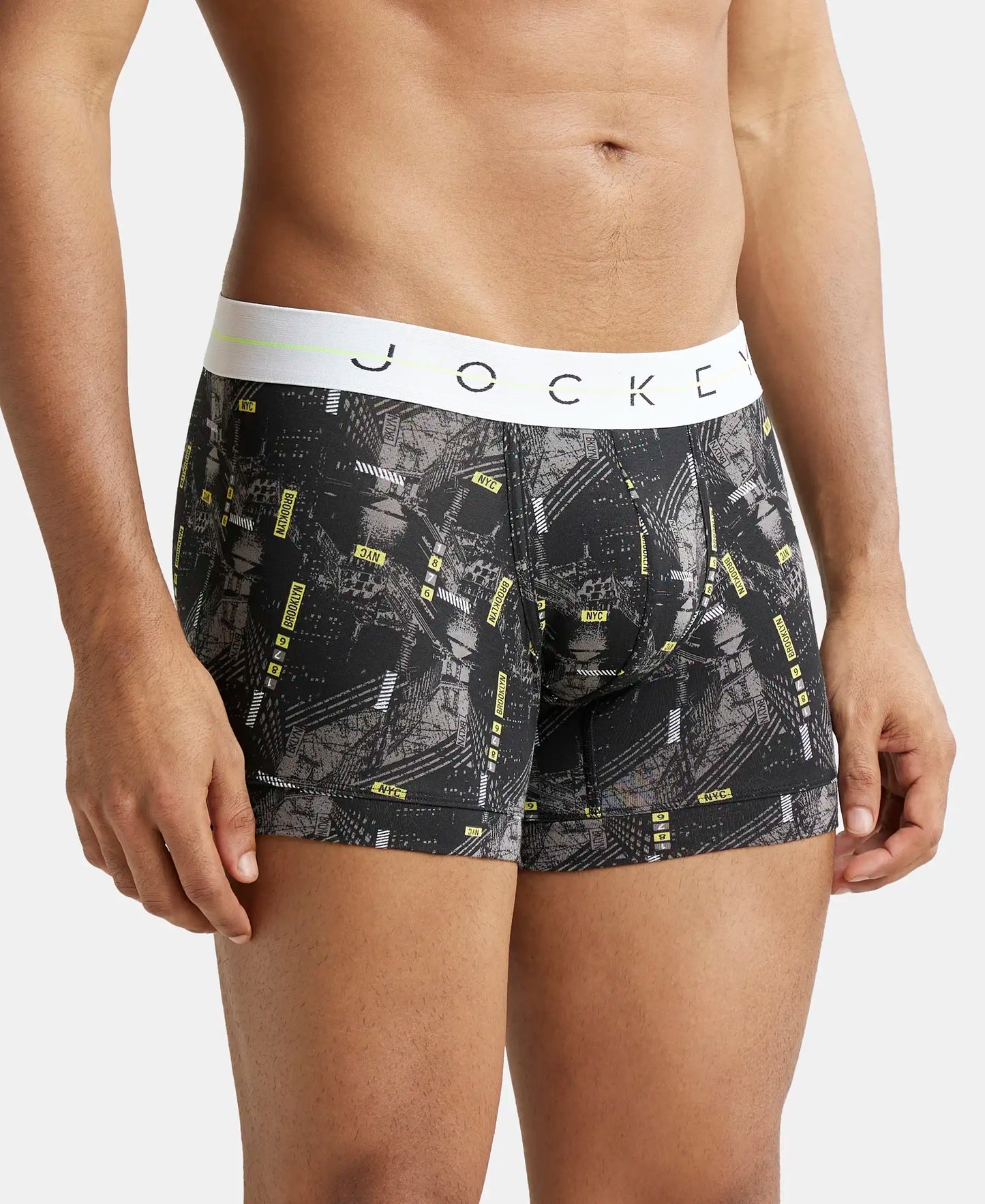 Super Combed Cotton Elastane Printed Trunk with Ultrasoft Waistband - Black-2
