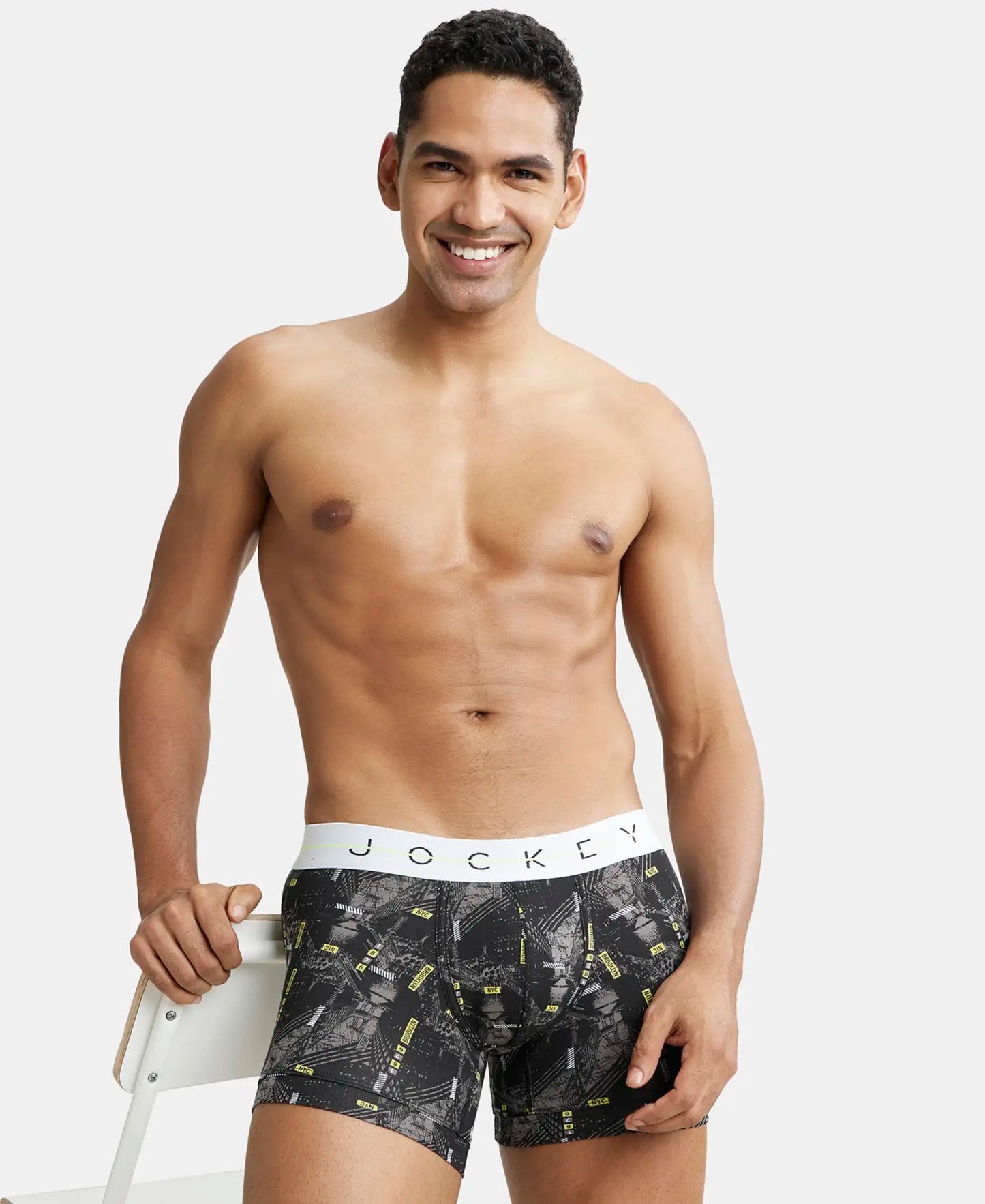 Super Combed Cotton Elastane Printed Trunk with Ultrasoft Waistband - Black-5