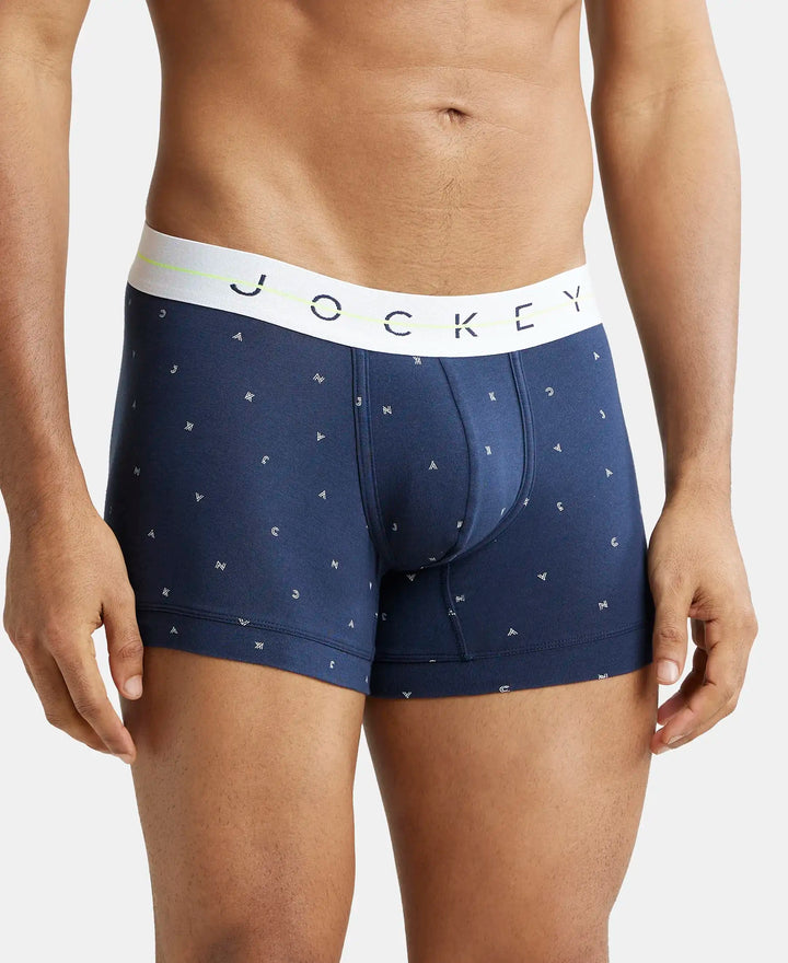 Super Combed Cotton Elastane Printed Trunk with Ultrasoft Waistband - Navy-2