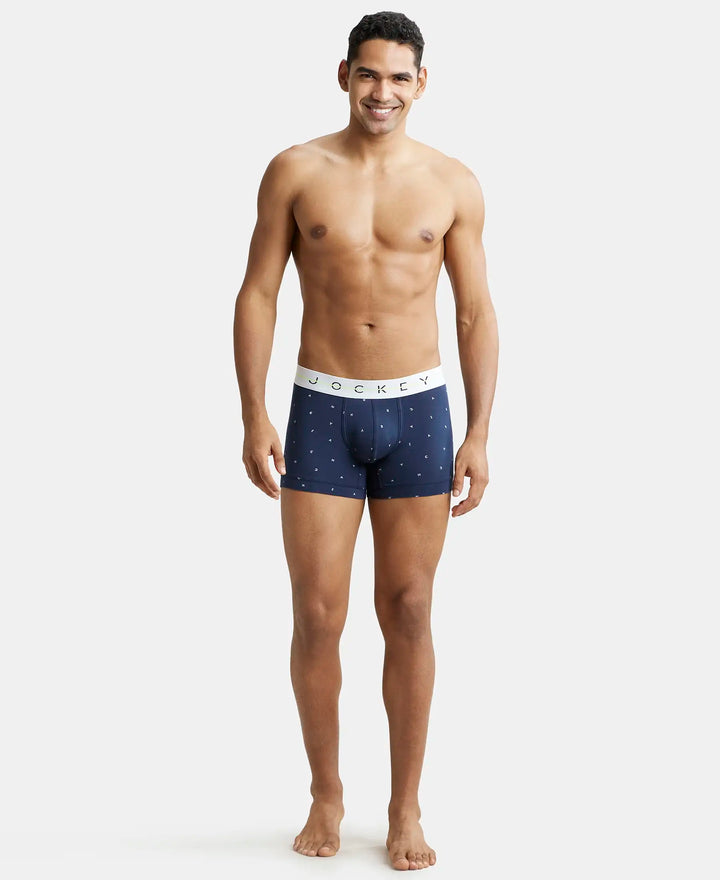 Super Combed Cotton Elastane Printed Trunk with Ultrasoft Waistband - Navy-4