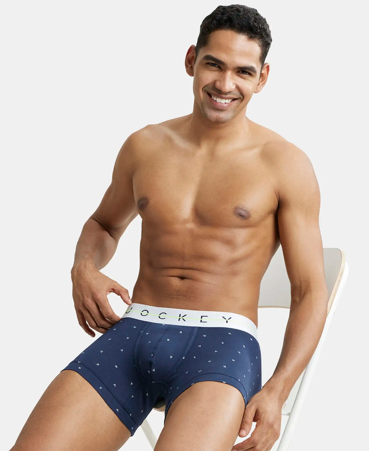 Super Combed Cotton Elastane Printed Trunk with Ultrasoft Waistband - Navy-5