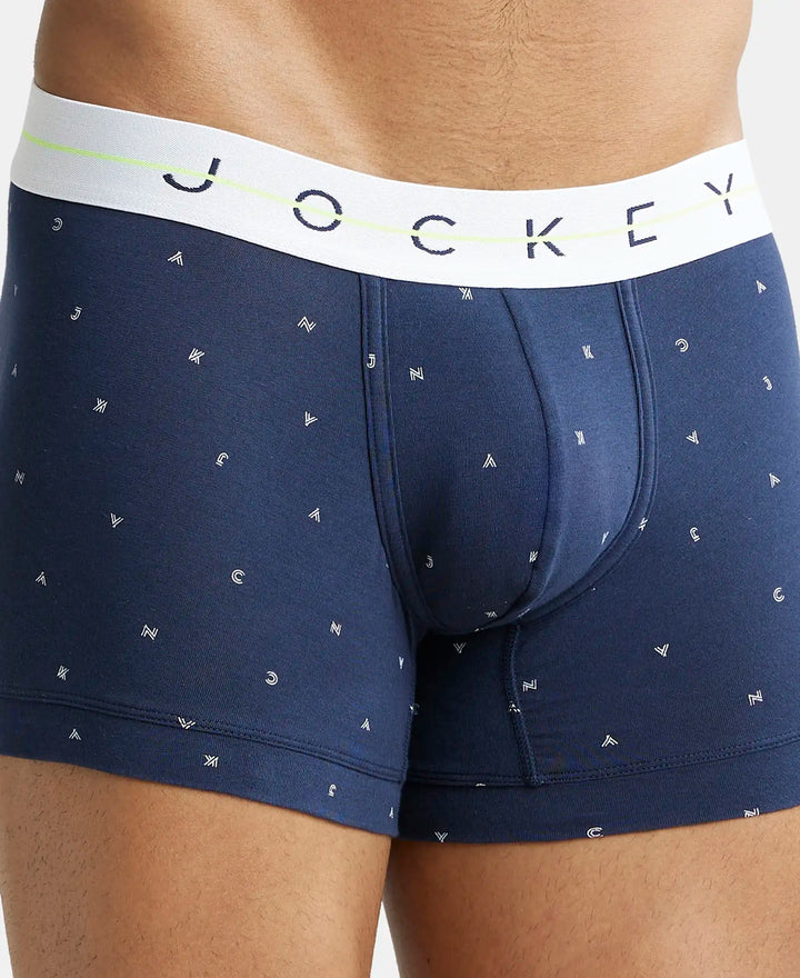 Super Combed Cotton Elastane Printed Trunk with Ultrasoft Waistband - Navy-6