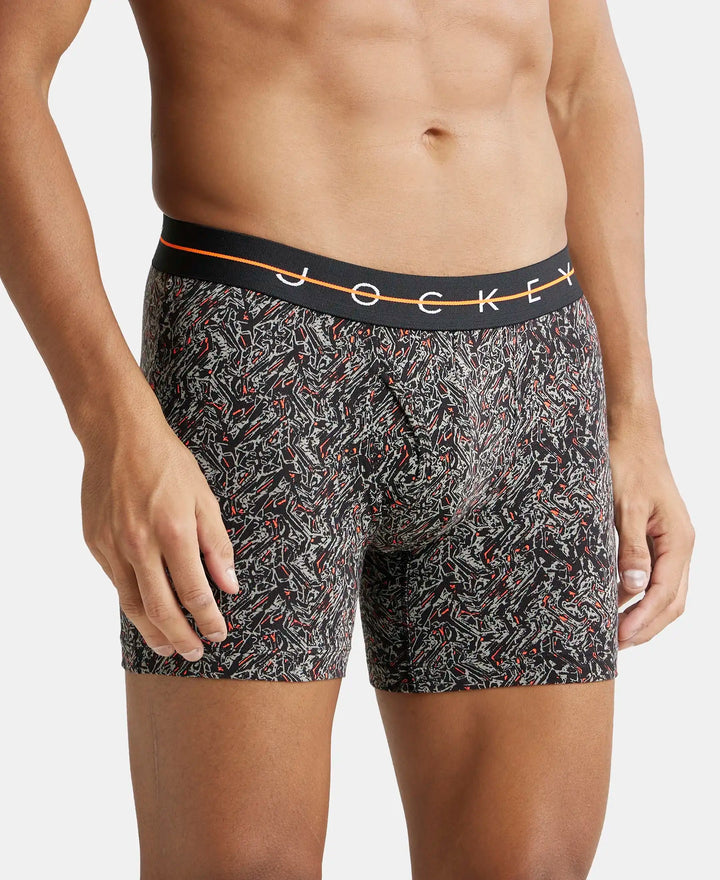 Super Combed Cotton Elastane Printed Boxer Brief with Ultrasoft Waistband - Black-2