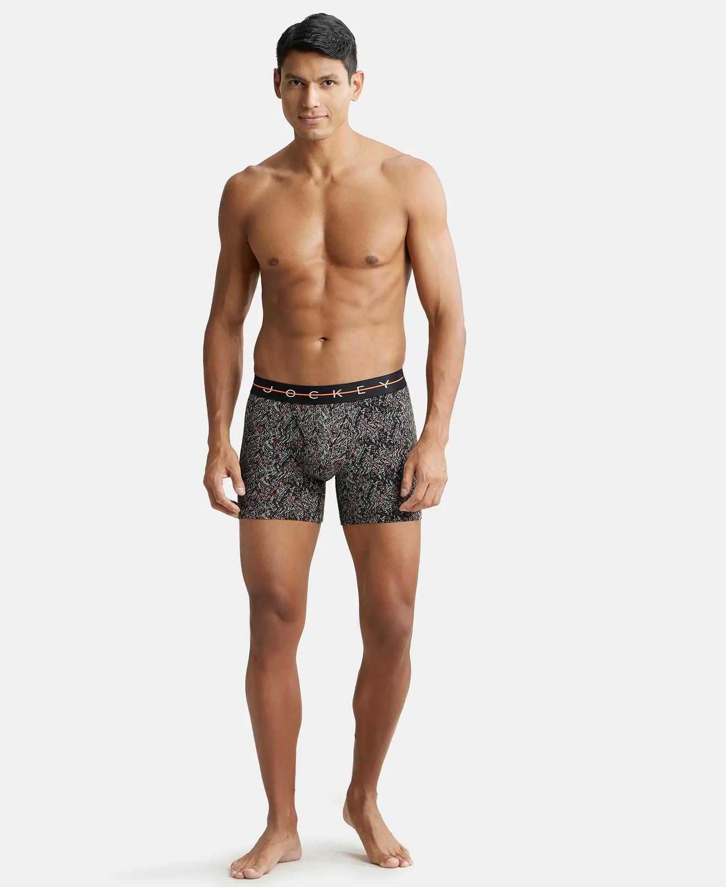 Super Combed Cotton Elastane Printed Boxer Brief with Ultrasoft Waistband - Black-4