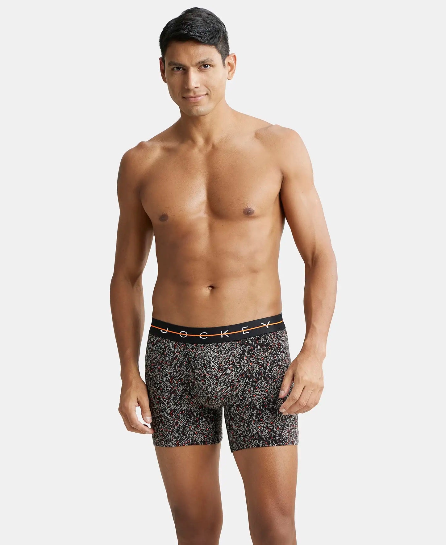 Super Combed Cotton Elastane Printed Boxer Brief with Ultrasoft Waistband - Black-5