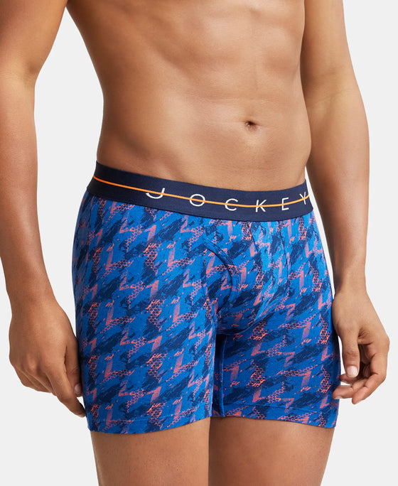 Super Combed Cotton Elastane Printed Boxer Brief with Ultrasoft Waistband - Navy-2