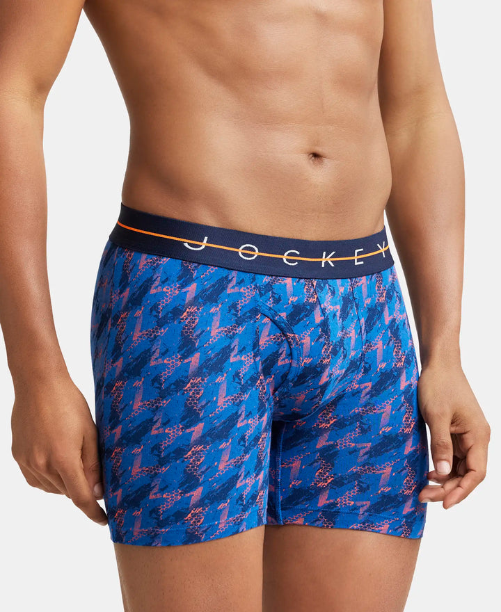 Super Combed Cotton Elastane Printed Boxer Brief with Ultrasoft Waistband - Navy-2