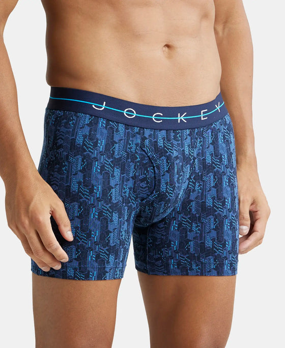 Super Combed Cotton Elastane Printed Boxer Brief with Ultrasoft Waistband - Navy-2