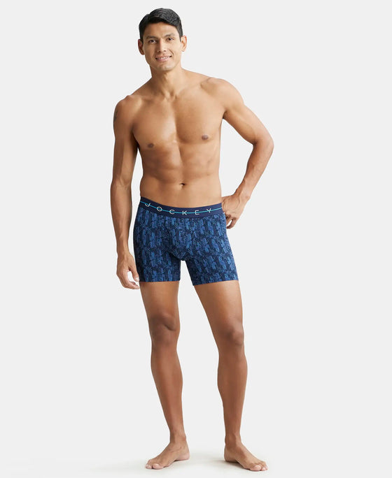Super Combed Cotton Elastane Printed Boxer Brief with Ultrasoft Waistband - Navy-4