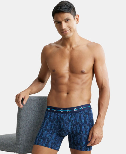 Super Combed Cotton Elastane Printed Boxer Brief with Ultrasoft Waistband - Navy-5