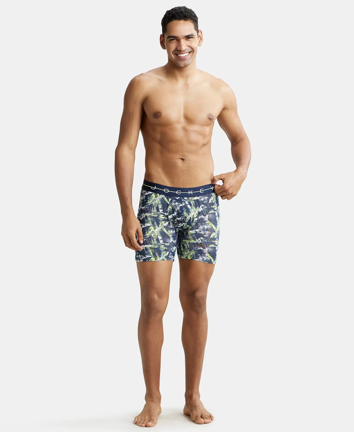 Super Combed Cotton Elastane Printed Boxer Brief with Ultrasoft Waistband - Navy-4