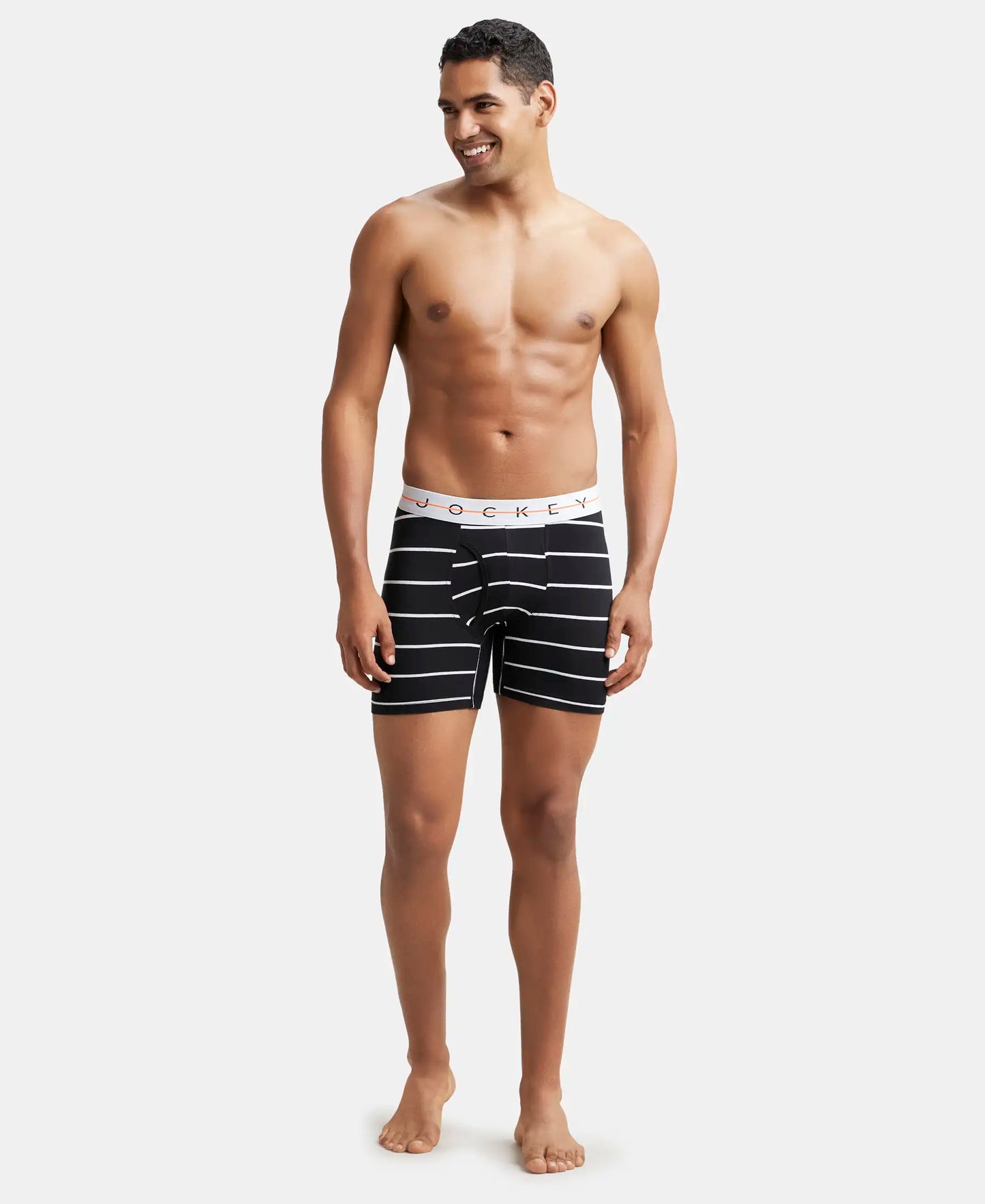 Super Combed Cotton Elastane Printed Boxer Brief with Ultrasoft Waistband - Black with White Des02-4