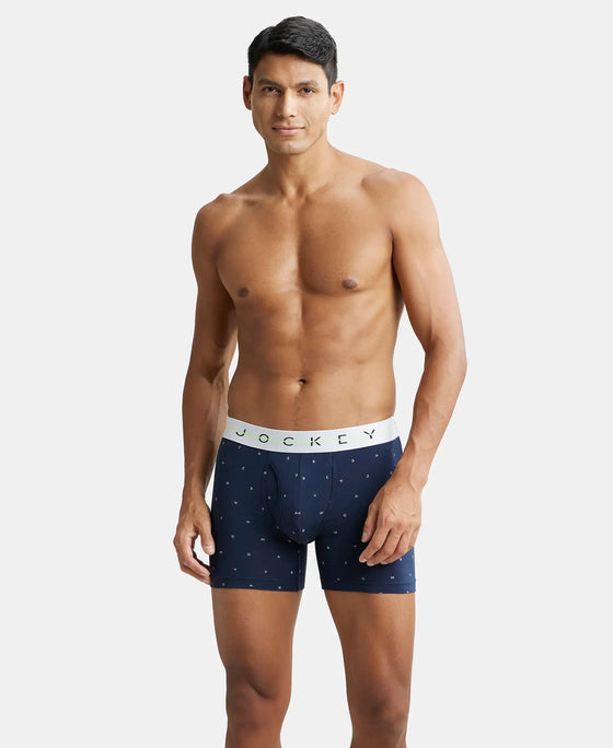 Super Combed Cotton Elastane Printed Boxer Brief with Ultrasoft Waistband - Navy-6