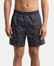 Super Combed Cotton Satin Weave Printed Boxer Shorts with Side Pocket - Black & Yellow-1