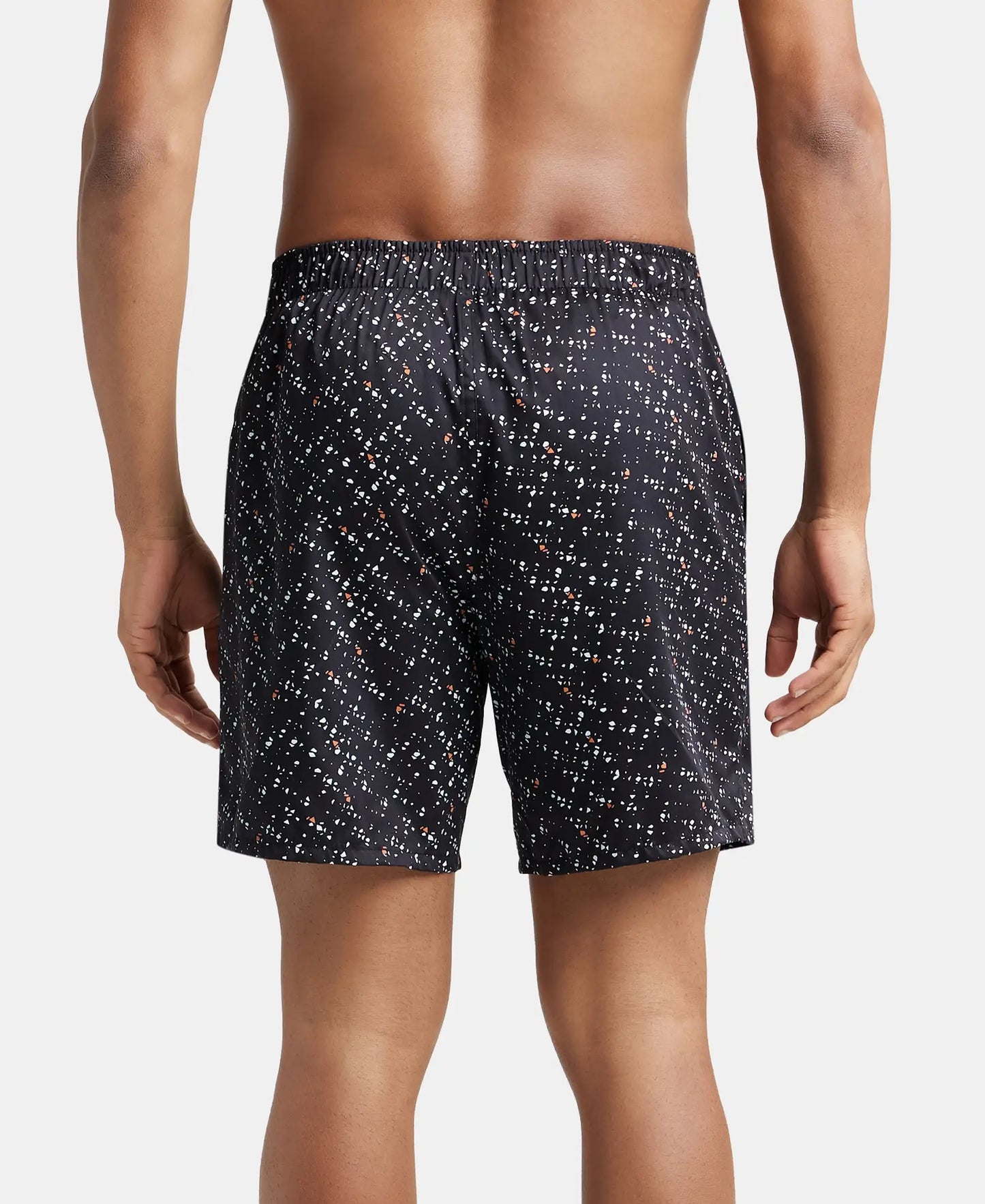 Super Combed Cotton Satin Weave Printed Boxer Shorts with Side Pocket - Black & Yellow-3