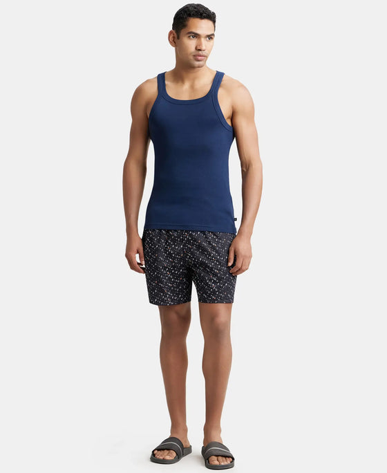 Super Combed Cotton Satin Weave Printed Boxer Shorts with Side Pocket - Black & Yellow-4