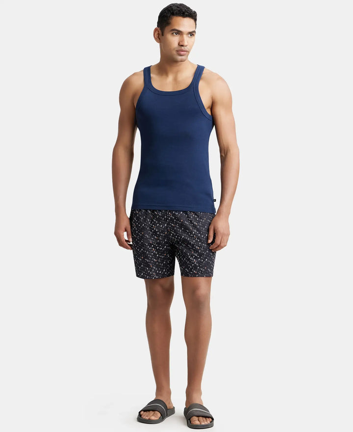Super Combed Cotton Satin Weave Printed Boxer Shorts with Side Pocket - Black & Yellow-4