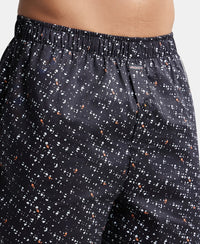 Super Combed Cotton Satin Weave Printed Boxer Shorts with Side Pocket - Black & Yellow-6