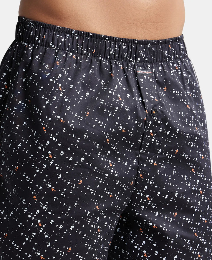 Super Combed Cotton Satin Weave Printed Boxer Shorts with Side Pocket - Black & Yellow-6