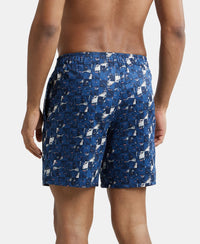 Super Combed Cotton Satin Weave Printed Boxer Shorts with Side Pocket - Navy & Orange-3