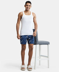 Super Combed Cotton Satin Weave Printed Boxer Shorts with Side Pocket - Navy & Orange-6